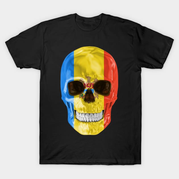 Moldova Flag Skull - Gift for Moldovan With Roots From Moldova T-Shirt by Country Flags